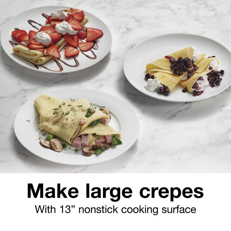 Proctor Silex Electric Crepe Maker with 13” Nonstick Griddle for Eggs, Pancakes, Omelets and Quesadillas, with Temperature Control, Spatula, Spreader, Batter Cup, Stainless Steel (38400PS) - Image 2