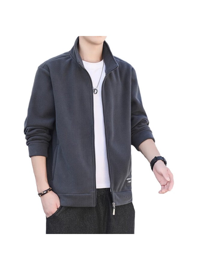 PLAYBOY Jacket, Men'S Outerwear, Spring And Autumn Stand-Up Collar, Fleece, Loose Casual Top, Dark Gray, L - Image 1