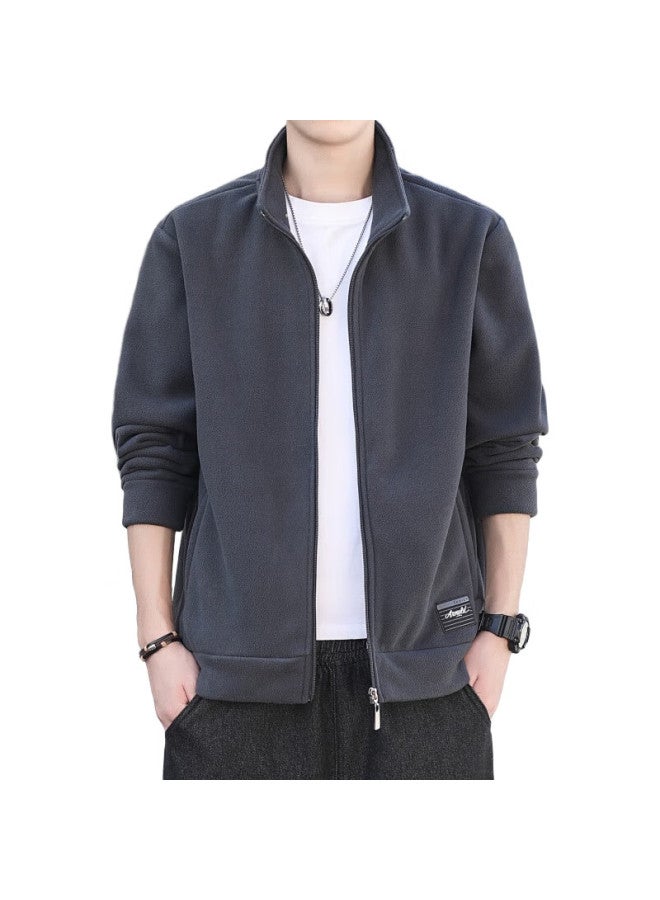 PLAYBOY Jacket, Men'S Outerwear, Spring And Autumn Stand-Up Collar, Fleece, Loose Casual Top, Dark Gray, L - Image 2