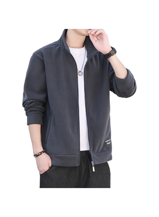 PLAYBOY Jacket, Men'S Outerwear, Spring And Autumn Stand-Up Collar, Fleece, Loose Casual Top, Dark Gray, L - Image 3