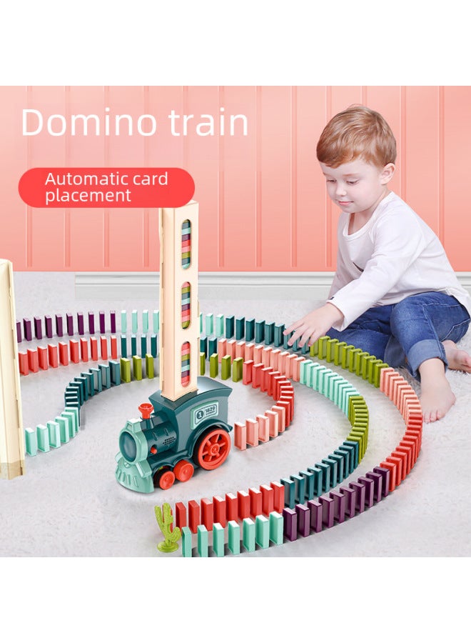 Children's Educational Fun Automatic Drop Building Blocks Drop Car Dominoes Electric Train Toy-Color:8089-3 Domino Train-Pink - Image 2