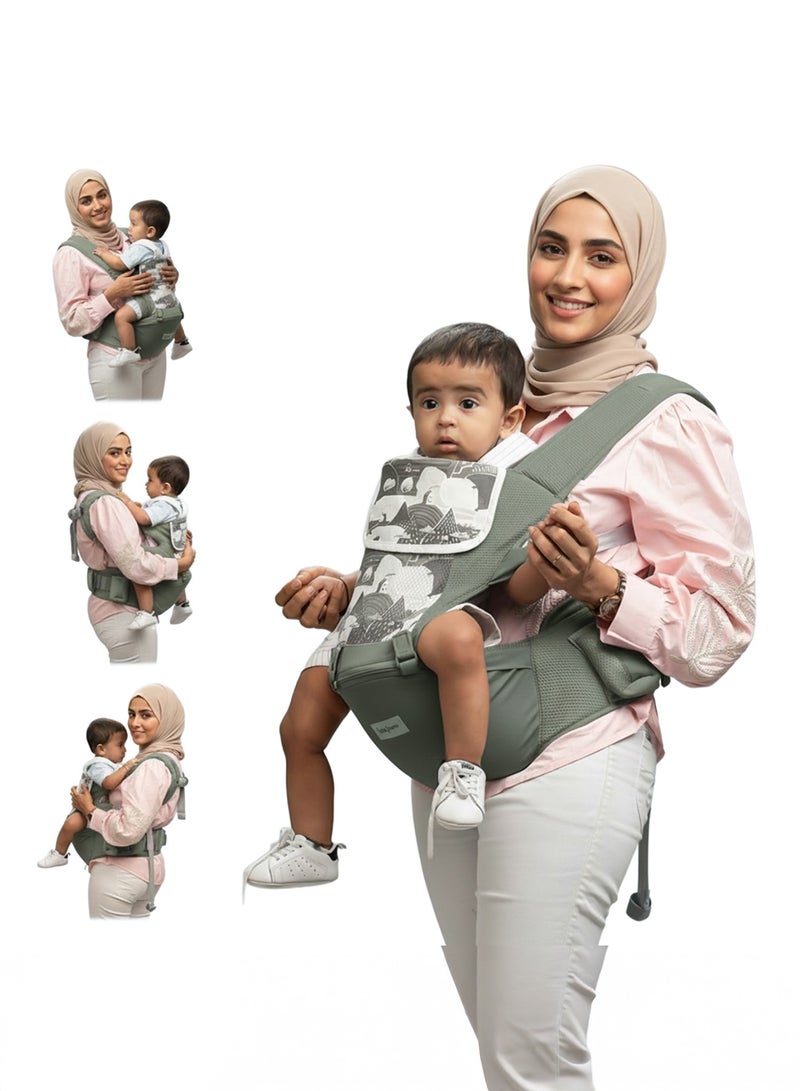 بيبي حاملة أطفال إرجونست ٦ في ١ لحديثي الولادة | حاملة أطفال مزودة بمقعد للورك، ودعم أسفل الظهر، وجيوب تخزين | حقائب حمل مريحة مزودة بإبزيم أمان، ووسادة مقعد عريضة، وحاملة أطفال شبكية قابلة للتهوية، من عمر ٠ إلى ٣ سنوات، لون أخضر - Image 1