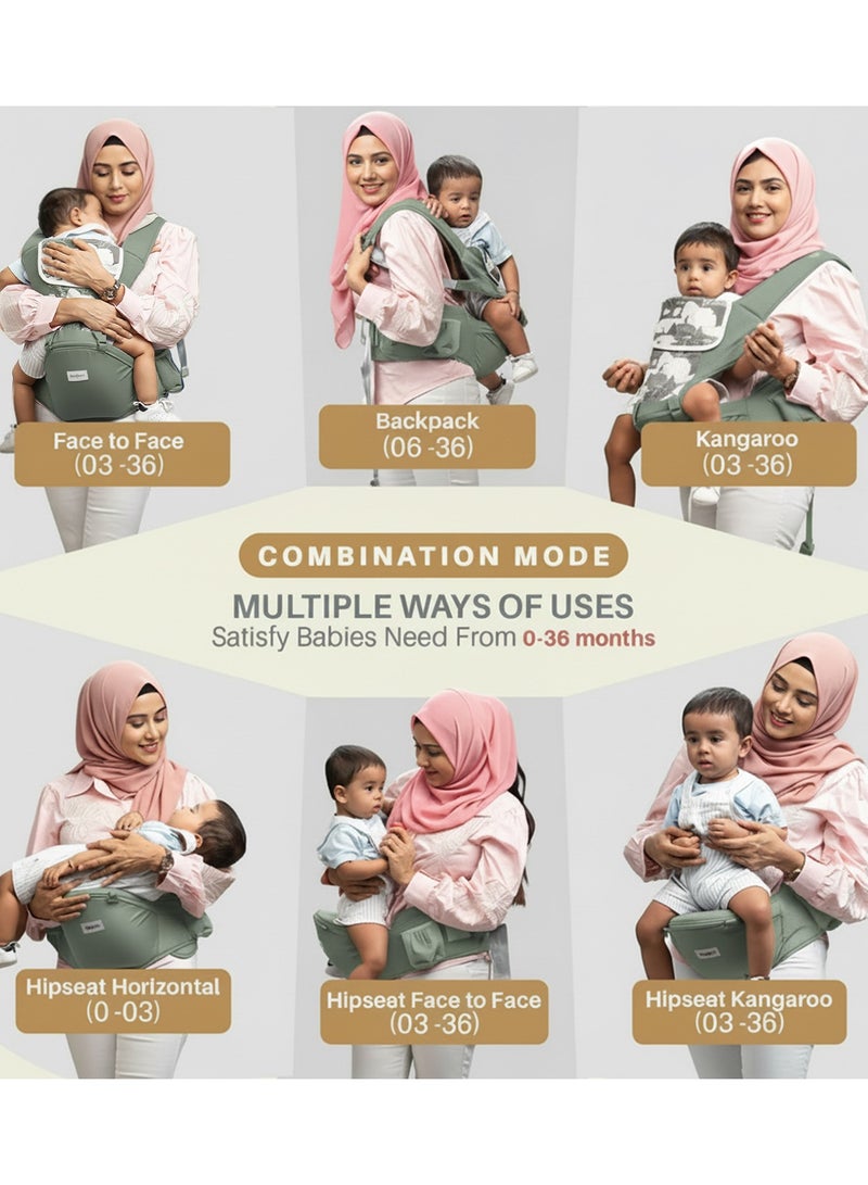 بيبي حاملة أطفال إرجونست ٦ في ١ لحديثي الولادة | حاملة أطفال مزودة بمقعد للورك، ودعم أسفل الظهر، وجيوب تخزين | حقائب حمل مريحة مزودة بإبزيم أمان، ووسادة مقعد عريضة، وحاملة أطفال شبكية قابلة للتهوية، من عمر ٠ إلى ٣ سنوات، لون أخضر - Image 2