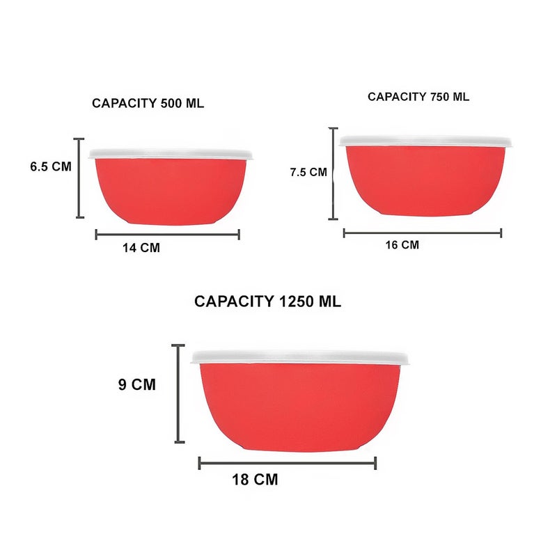 Zaib Stainless Steel Micrwoave Safe Containers with Lid for Kitchen Food Stroage | Euro Mixing Bowls (WL Red Plain) - Image 3
