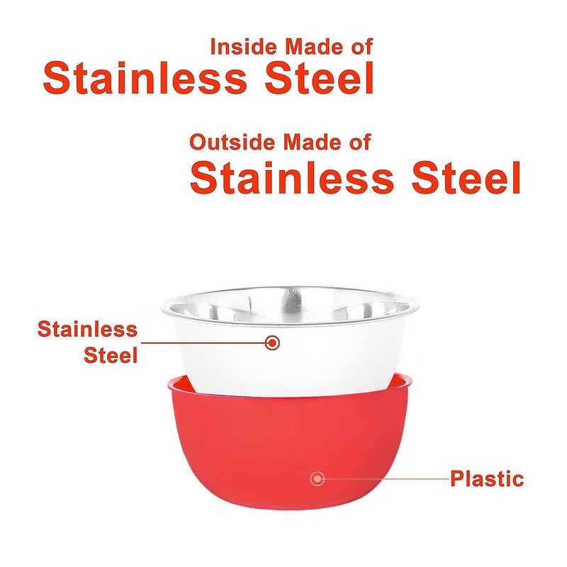 Zaib Stainless Steel Micrwoave Safe Containers with Lid for Kitchen Food Stroage | Euro Mixing Bowls (WL Red Plain) - Image 4