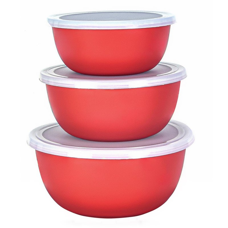 Zaib Stainless Steel Micrwoave Safe Containers with Lid for Kitchen Food Stroage | Euro Mixing Bowls (WL Red Plain) - Image 1