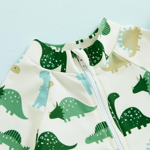 Socutebabe Toddler Infant Baby Boys Girl Swimsuit Kids Rash Guard One Piece Newborn Zipper Bathing Suit Swimwear with Hat (df-Green,0-3 Months) - Image 3