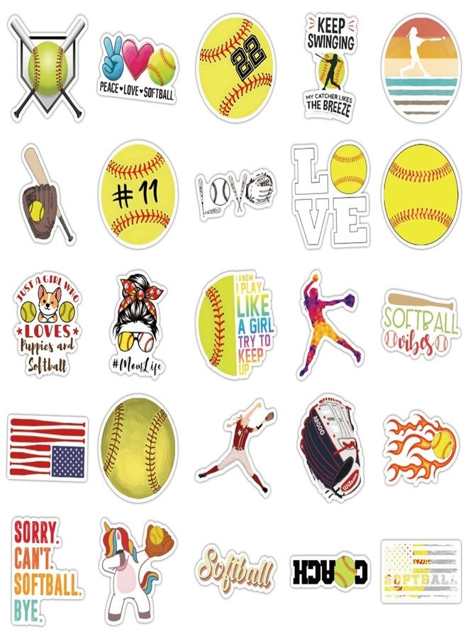 WASHBO 50PCS Softball Stickers Cartoon Sports Activities Decals Ball Vinyl Decoration DIY Funny Creative Decor for Teens Party Supplies for Adults (Softball) - Image 2