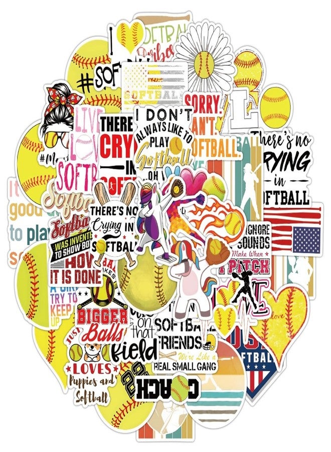 WASHBO 50PCS Softball Stickers Cartoon Sports Activities Decals Ball Vinyl Decoration DIY Funny Creative Decor for Teens Party Supplies for Adults (Softball) - Image 1