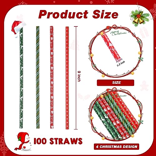 Uiifan 100 Pcs Christmas Straws Plastic Drinking Christmas 9 Inch 4 Styles Reusable Hard Straws for Holiday Birthday Wedding Family Party Favors SuppliesJoyous - Image 3