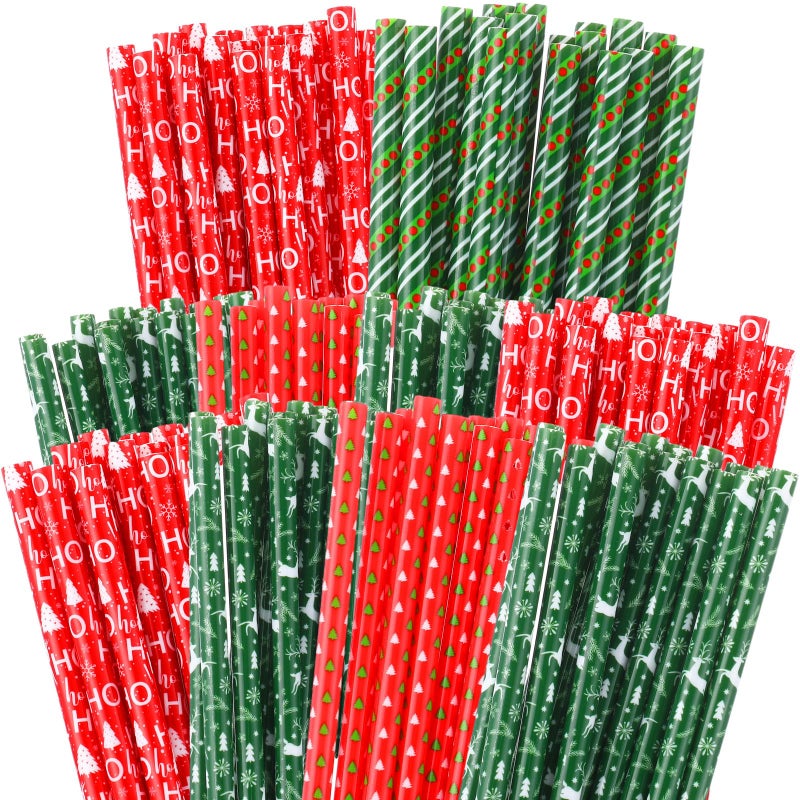 Uiifan 100 Pcs Christmas Straws Plastic Drinking Christmas 9 Inch 4 Styles Reusable Hard Straws for Holiday Birthday Wedding Family Party Favors SuppliesJoyous - Image 2