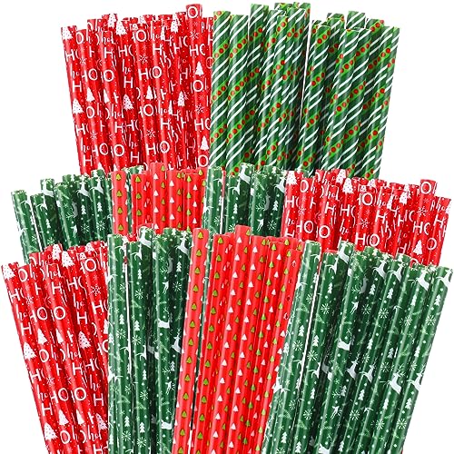 Uiifan 100 Pcs Christmas Straws Plastic Drinking Christmas 9 Inch 4 Styles Reusable Hard Straws for Holiday Birthday Wedding Family Party Favors SuppliesJoyous - Image 1