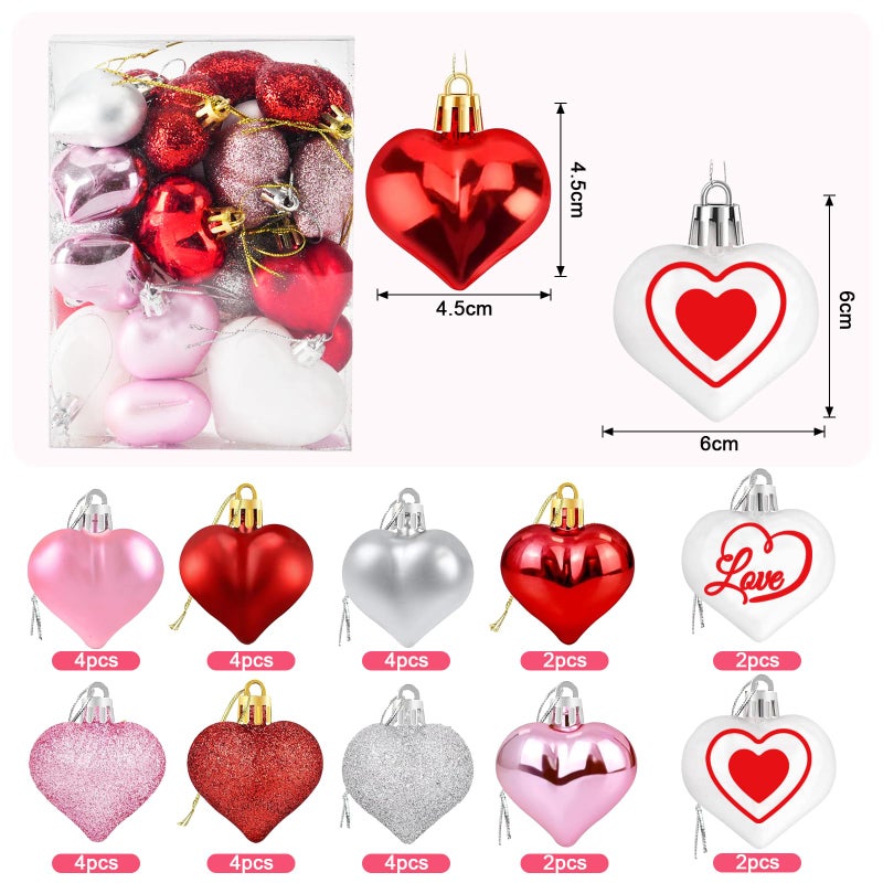 Labrostar 32Pcs Valentines Day Decorations Valentines Day Decor Red Pink White Silver Heart Shaped Tree Ornaments for Valentines Decorations Wedding Anniversary Party Supplies Home Decor - Image 2