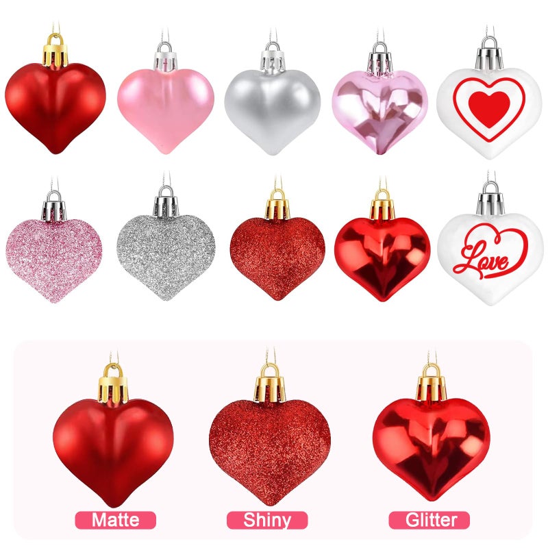 Labrostar 32Pcs Valentines Day Decorations Valentines Day Decor Red Pink White Silver Heart Shaped Tree Ornaments for Valentines Decorations Wedding Anniversary Party Supplies Home Decor - Image 3