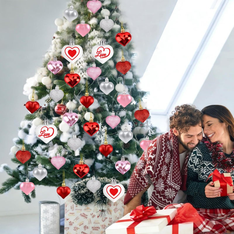 Labrostar 32Pcs Valentines Day Decorations Valentines Day Decor Red Pink White Silver Heart Shaped Tree Ornaments for Valentines Decorations Wedding Anniversary Party Supplies Home Decor - Image 4