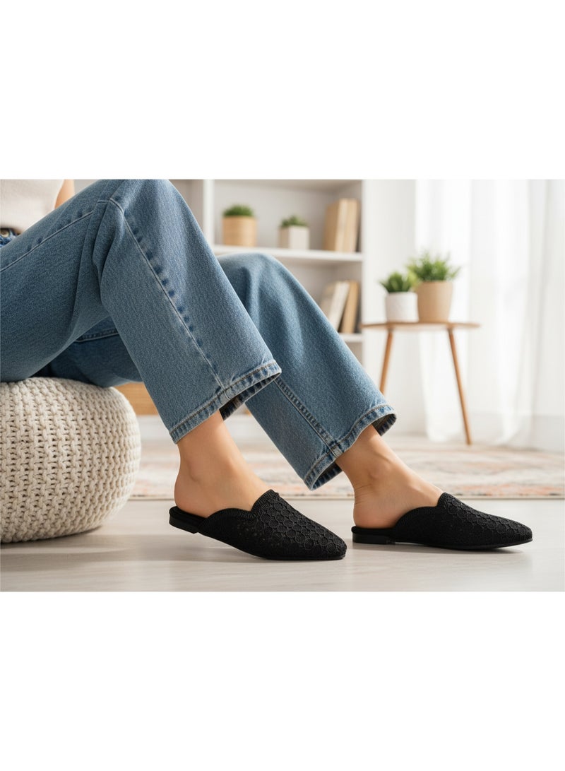 لايف ستيلاش  حذاء مسطح من القماش أنيق SB-25 - أسود - Image 1