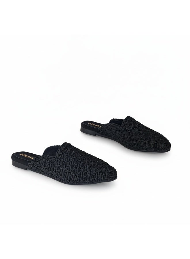 لايف ستيلاش  حذاء مسطح من القماش أنيق SB-25 - أسود - Image 3