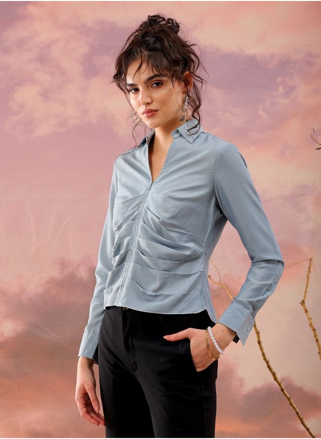 Freehand Women Regular Fit Casual Solid Pleated Top  - Image 5