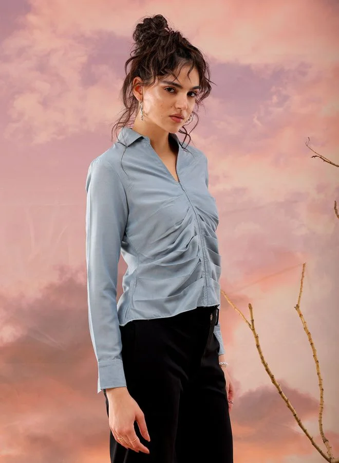 Freehand Women Regular Fit Casual Solid Pleated Top