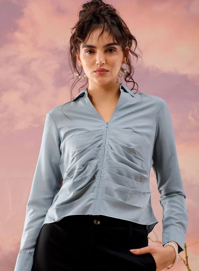 Freehand Women Regular Fit Casual Solid Pleated Top