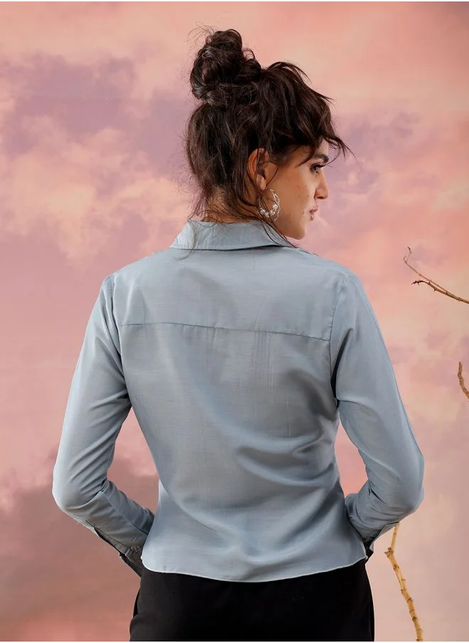 مرفوعة Women Regular Fit Casual Solid Pleated Top