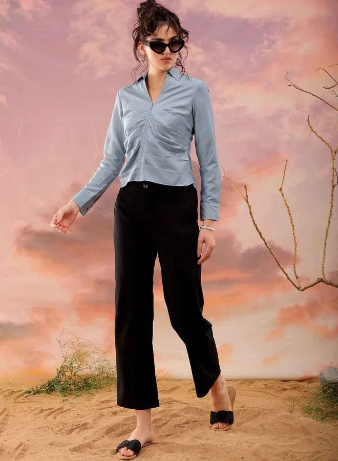 Freehand Women Regular Fit Casual Solid Pleated Top