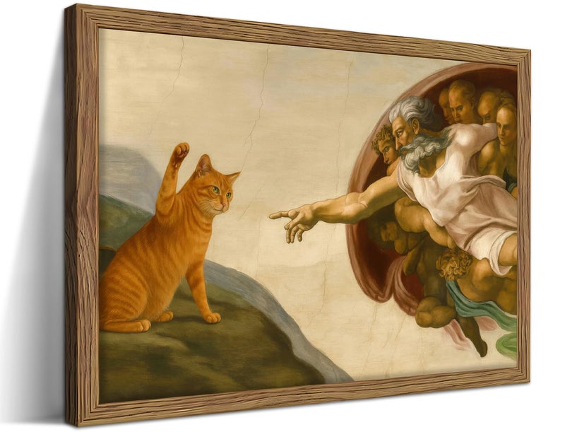 AKWISH Framed Vintage Cat Canvas Wall Art, Funny Orange Cat Parody Classic Masterpiece Prints, Renaissance-Inspired Animal Artwork, Retro Humorous Wall Decor for Living Room Bedroom Playroom â€“ 8x10 inch - Image 1