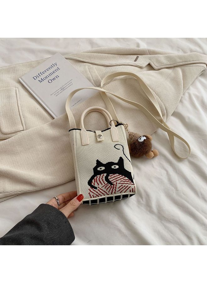 Summer Mini Portable Small Bag 2024 Popular Woven Crossbody Knitted Niche Mobile Phone Bag-Color:Red Fortune J-31 With Accessories  - Image 5