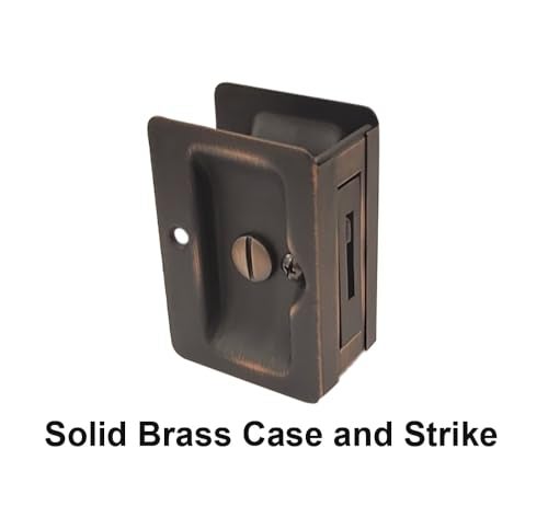 QCAA Premium Quality Solid Brass Rectangular Pocket Sliding Door Pull Privacy Lock 314X214 Aged Classic Bronze 2 Pack Made in Taiwan - Image 3
