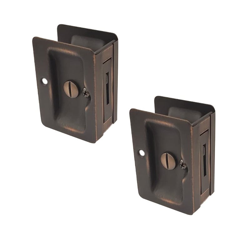QCAA Premium Quality Solid Brass Rectangular Pocket Sliding Door Pull Privacy Lock 314X214 Aged Classic Bronze 2 Pack Made in Taiwan - Image 2