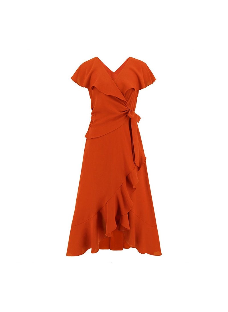 Loquat Flowering Lotus Leaf Large Swing V-neck Dress  - Image 1