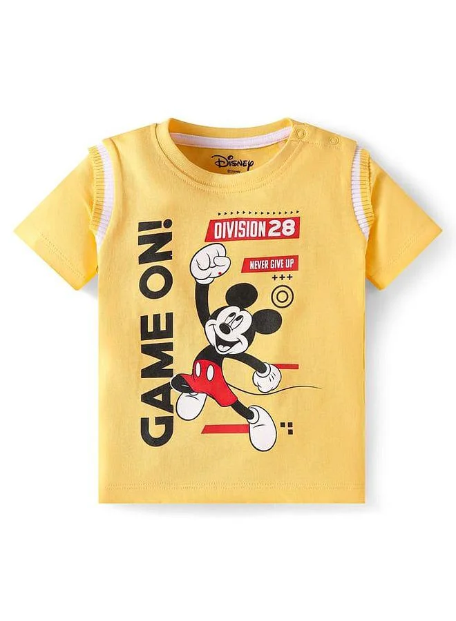 Babyhug Disney Babyhug Disney Single Jersey Knit Half Sleeves T-Shirt & Shorts Co-Ord Set With Mickey Mouse Graphics - Yellow