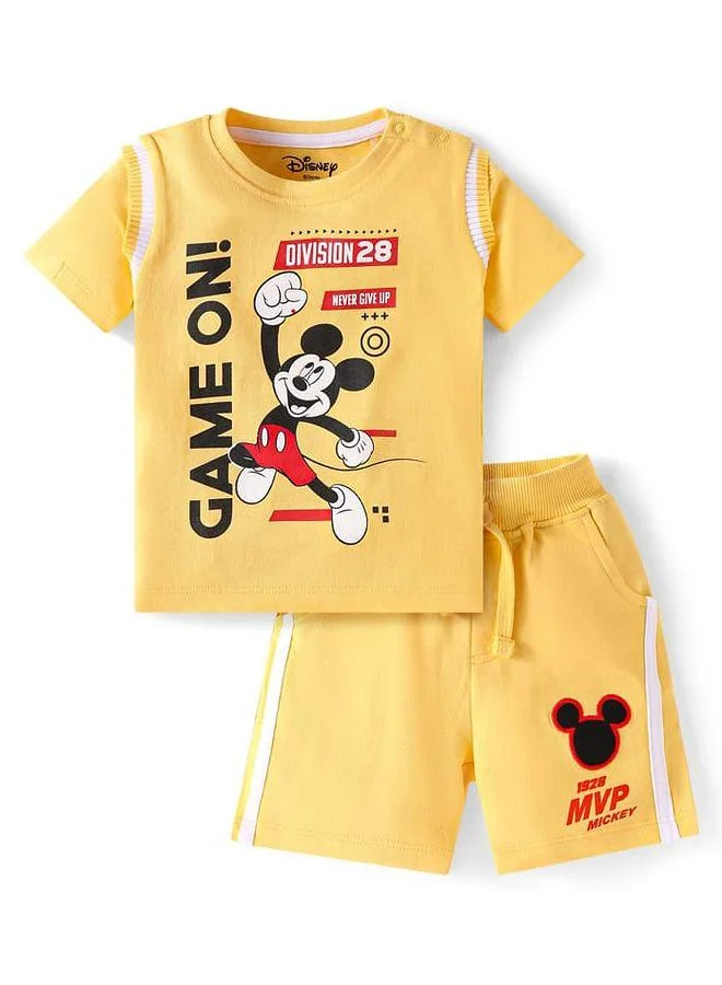 Babyhug Disney Babyhug Disney Single Jersey Knit Half Sleeves T-Shirt & Shorts Co-Ord Set With Mickey Mouse Graphics - Yellow