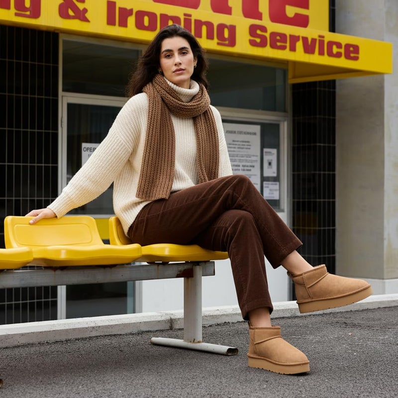 OOW Ankle Platform Boots for Women Genuine Suede Short Winter Snow Boot with Cozy Lined - Image 2