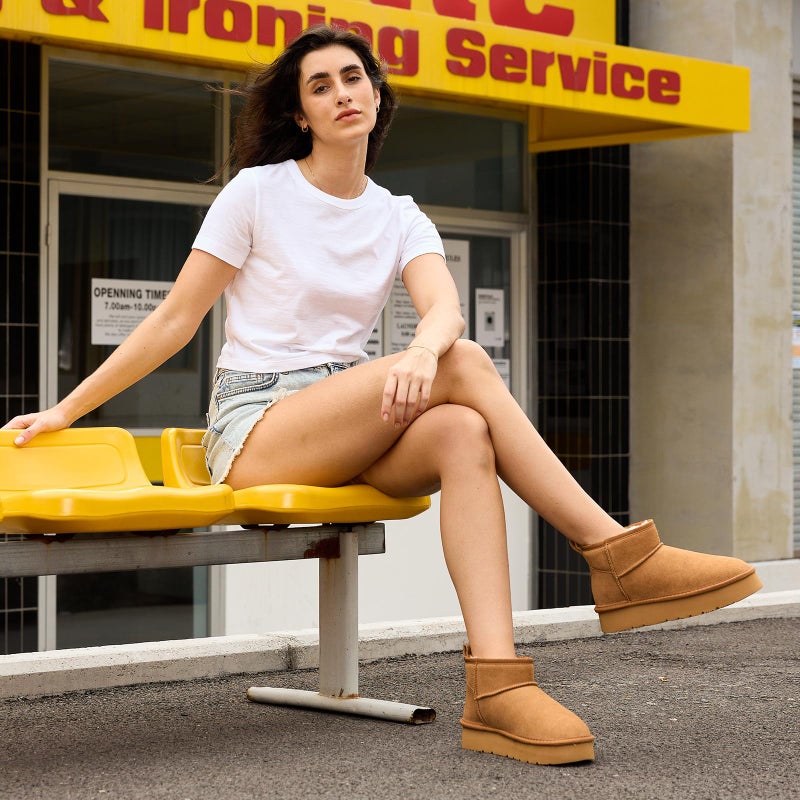 OOW Ankle Platform Boots for Women Genuine Suede Short Winter Snow Boot with Cozy Lined - Image 3