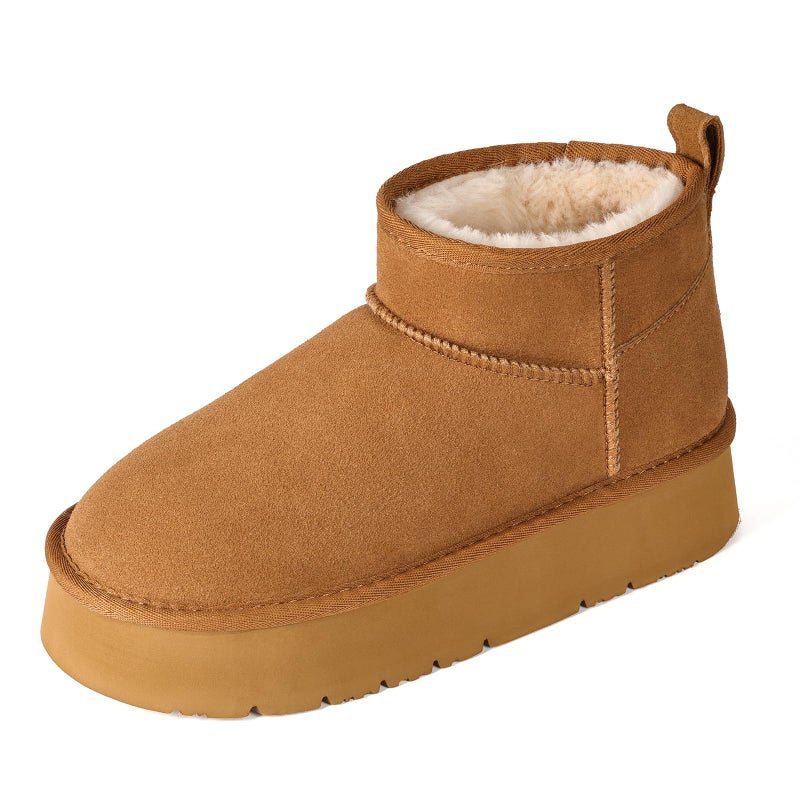 OOW Ankle Platform Boots for Women Genuine Suede Short Winter Snow Boot with Cozy Lined - Image 1