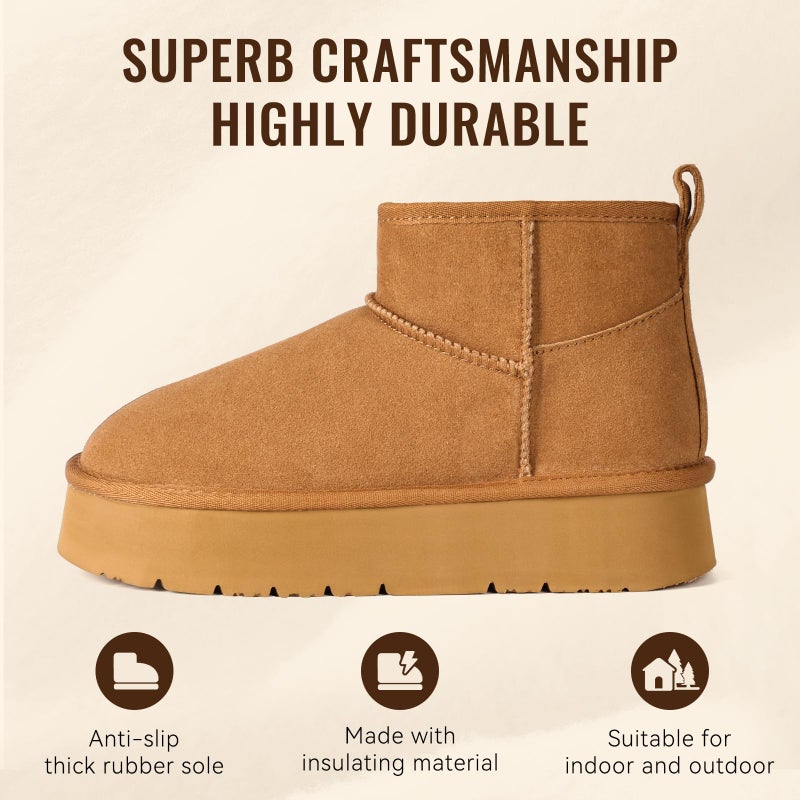 OOW Ankle Platform Boots for Women Genuine Suede Short Winter Snow Boot with Cozy Lined - Image 4