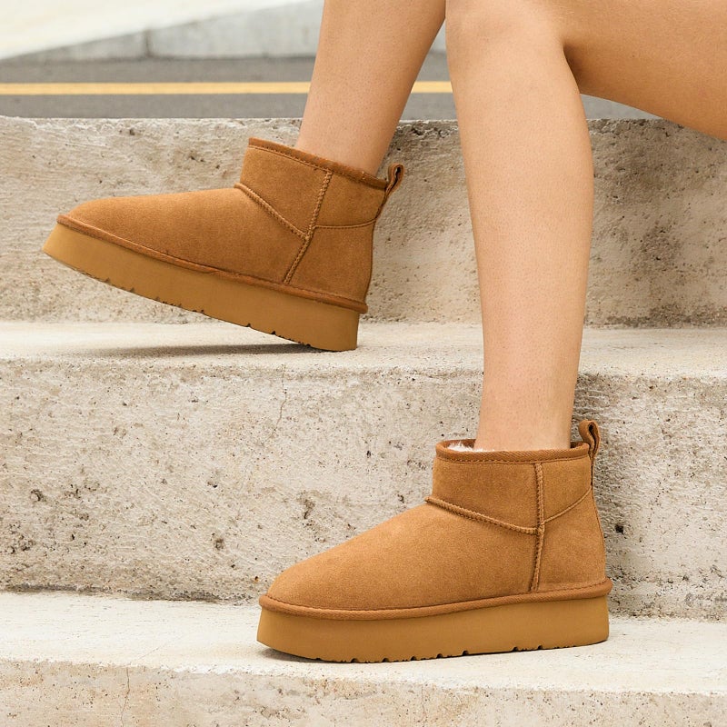 OOW Ankle Platform Boots for Women Genuine Suede Short Winter Snow Boot with Cozy Lined - Image 5