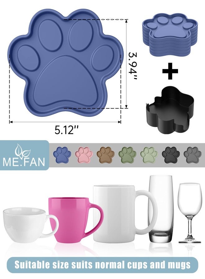 ME.FAN Silicone Coasters 6 Pack Paw Cup Mat with Holder, Dog Cat Paw Shape, for Hot or Cold Drink, Non-Slip, Non-Stick, Room Decor, Housewarming Black - Image 3