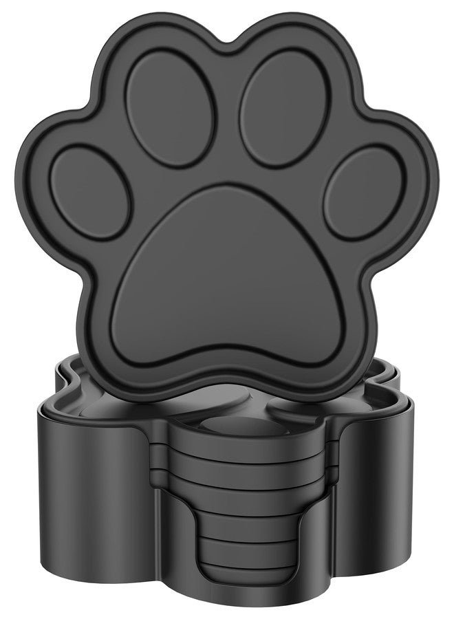 ME.FAN Silicone Coasters 6 Pack Paw Cup Mat with Holder, Dog Cat Paw Shape, for Hot or Cold Drink, Non-Slip, Non-Stick, Room Decor, Housewarming Black - Image 1