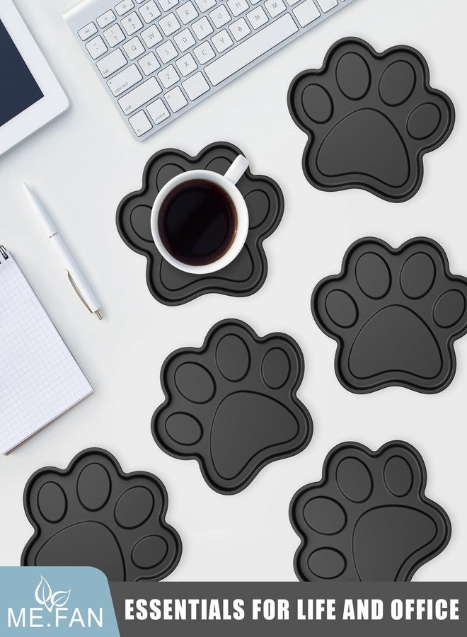 ME.FAN Silicone Coasters 6 Pack Paw Cup Mat with Holder, Dog Cat Paw Shape, for Hot or Cold Drink, Non-Slip, Non-Stick, Room Decor, Housewarming Black - Image 2