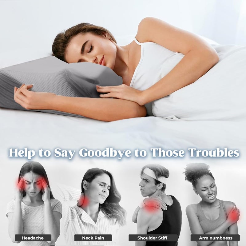 BEDCOOL Cervical Neck Pillow for Pain Relief,Ergonomic Contour Memory Foam Pillows for Sleeping,Cooling odorless Neck Support Pillow for Side Back Stomach Sleeper,with Washable Pillowcase,Grey - Image 4