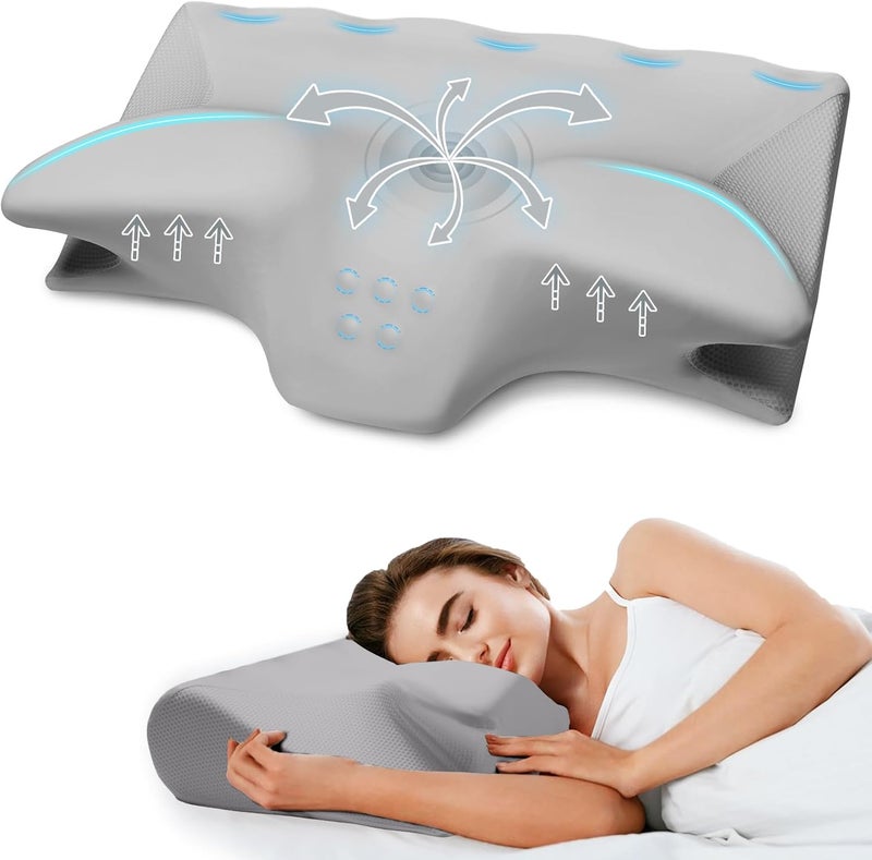BEDCOOL Cervical Neck Pillow for Pain Relief,Ergonomic Contour Memory Foam Pillows for Sleeping,Cooling odorless Neck Support Pillow for Side Back Stomach Sleeper,with Washable Pillowcase,Grey - Image 1