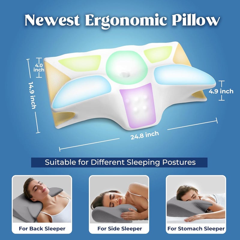 BEDCOOL Cervical Neck Pillow for Pain Relief,Ergonomic Contour Memory Foam Pillows for Sleeping,Cooling odorless Neck Support Pillow for Side Back Stomach Sleeper,with Washable Pillowcase,Grey - Image 5