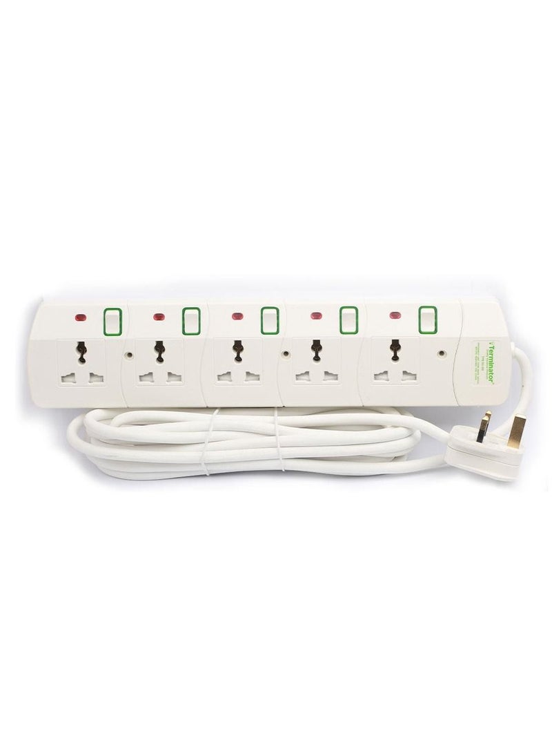 Terminator 5 Way Universal Power Extension Socket with 13A Plug And 5M Cable  - Image 2