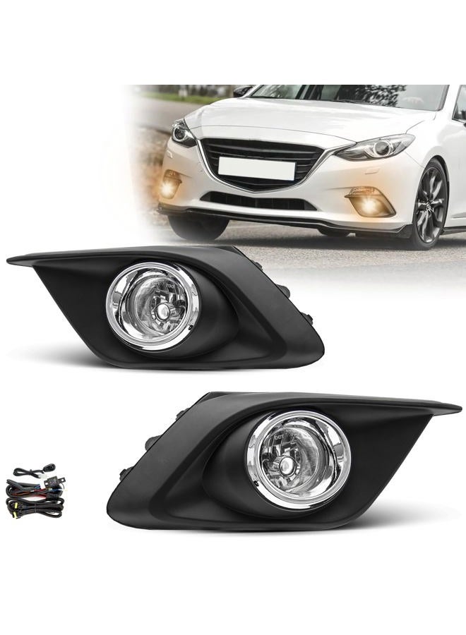 SPIEGEER Fog Lights Assembly For 2014 2015 2016 Mazda 3 Fog Lamps Replacement Kit with Switch&Wiring H11 12V 55W Halogen Bulbs Clear Lens - Image 1
