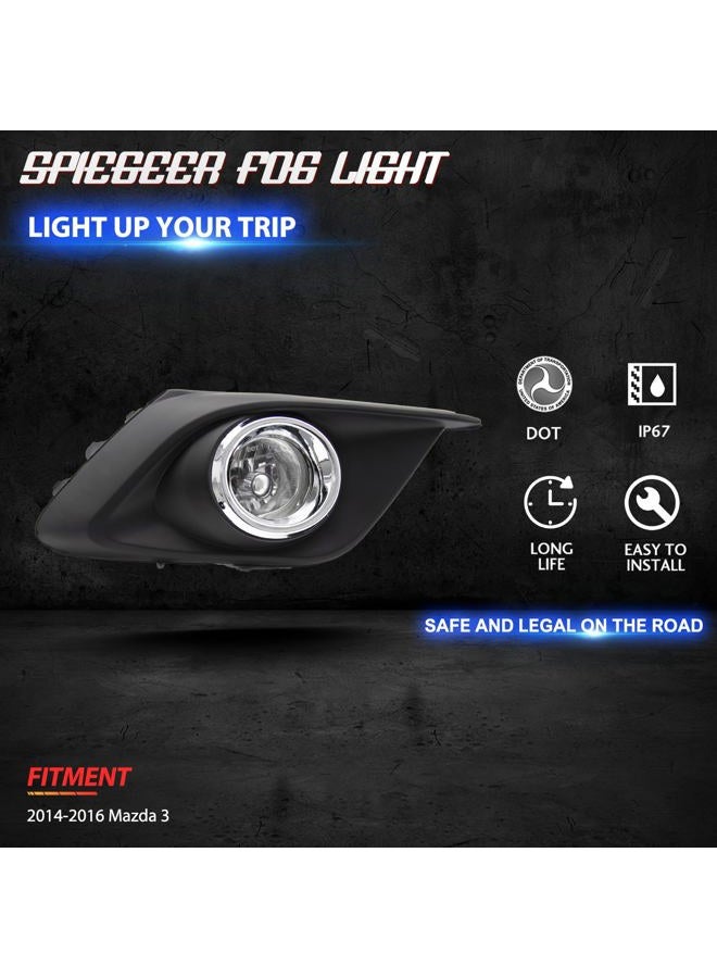 SPIEGEER Fog Lights Assembly For 2014 2015 2016 Mazda 3 Fog Lamps Replacement Kit with Switch&Wiring H11 12V 55W Halogen Bulbs Clear Lens - Image 3