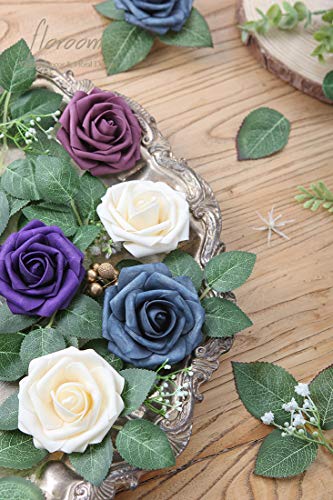 Floroom Artificial Flowers 50pcs Real Looking Dark Purple Foam Fake Roses with Stems for DIY Wedding Bouquets Bridal Shower Centerpieces Floral Arrangements Party Tables Home Decorations - Image 4