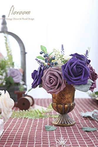 Floroom Artificial Flowers 50pcs Real Looking Dark Purple Foam Fake Roses with Stems for DIY Wedding Bouquets Bridal Shower Centerpieces Floral Arrangements Party Tables Home Decorations - Image 3