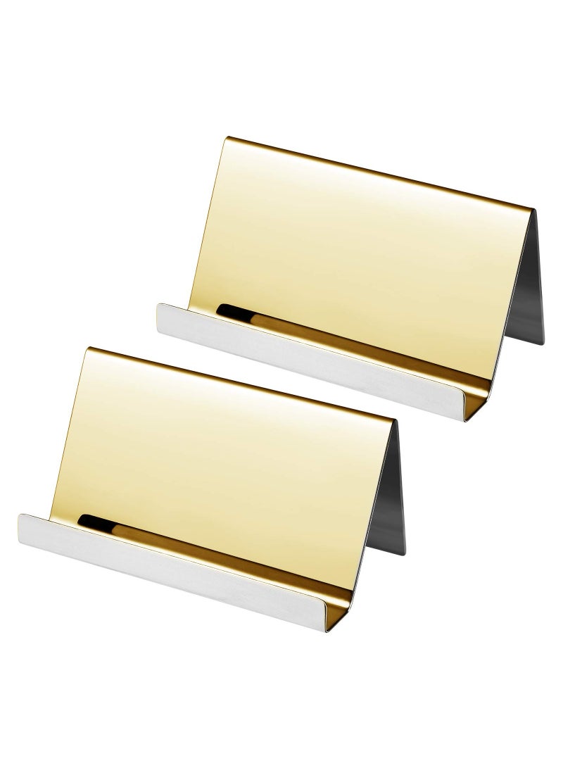 SYOSI 2PCS Stainless Steel Business Card Holder, Desktop Card Display Rack Business Name Card Organizer Metal Card Holder Desktop Business Card Stand Business Card Display Rack for Office, Home, Daily Use - Image 1